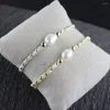 Link Bracelets 8-9mm Natural Pearl Adorned Bracelet Shell Beads Golden/Silver Hematite For Women Braclets Elastic Band