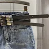 Summer Big Girls A-line denim skirts old kids double PU leather belt split cowboy skirt teenager all-matching princess clothes Z5606