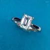 Cluster Rings Silver 925 Original Emerald Cut Diamond Test Past 1 D Color Moissanite Ring Brilliant Rectangle Gemstone Wedding