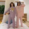 Vêtements de nuit pour femmes 2023 ensemble de pyjama deux pièces pour femmes mignons grands yeux imprimés soeurs costume maison porter col rond à manches longues haut pantalon