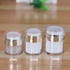 Simple Acrylic Cosmetic Jars Airless Plastic Hand Face Cream Jar Round Bottle with Shiny Silver Collar 15g 30g 50g