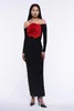 Casual Dresses Style Women Long Sleeve Sexy Red Florals Off The Shoulder Bodycon Maxi Dress Fashion Elegant Evening Party