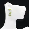 Stud Earrings 28x13mm Deluxe 5.4g Green Peridot White CZ Females Dating Silver