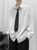 Camicie casual da uomo XS-6XL bianche con cravatta a maniche lunghe per uomo e donna Abbigliamento 2023 Autunno High Street camicetta allentata Taglie forti