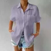 Women's Blouses Short Sleeve Shirts For Women Summer Cardigan Solid Color Comfortable Casual Lapel Pocket Raglan Shirt