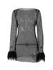Casual Dresses Women Sexy Mesh Sheer Sparkly Long Sleeve Feather Dress Party Club Night Out Mini