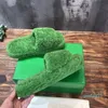Resort Sponge Sandals Teddy Selppers Designer feminino lâminas de tecido de borracha algodão sola grama verde grossa de fundo grossa cunha