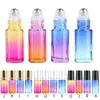 Frascos de vidro de cor gradiente 5ml, frasco de rolo de óleo essencial de perfume com esferas de rolo de aço inoxidável, recipiente de embalagem csveo