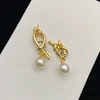 Designer Pearl Earrings Luxury Single Letter Stud Earrings Hooked Geometric Pattern Famous Women Crystal Rhinestones Wedding Party Jewellery DHL Free