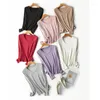 Women's T Shirts 2023 Autumn Mercerized Wool Women T-shirt V-Neck Soft Long Sleeve Casual Bottoming Tops