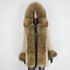 Femmes fausse fourrure BLUENESSFAIR 2023 imperméable Parka vrai manteau veste d'hiver femmes naturel grand col de raton laveur capuche épais chaud vêtements d'extérieur