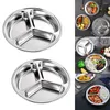 Plates 2pcs 24x24x3cm Stainless Steel Round Serving Tray Divided Dinner Home Dinnerware Canteens Lunch Dishes Container