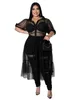 Jurken Casual Stippen Plus Size Jurken Voor Vrouwen 2022 Elegante Revers Mesh See Through Sexy Jurk Gedrapeerde Groothandel Dropshipping