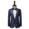 Mäns kostymer blazrar stor storlek glänsande djupblue paljettjacka män glitter utsmyckad blazer prom kostym blazer kostym homme scenkläder för sångare 230425