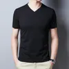 T-shirts pour hommes été hommes glace soie à manches courtes col en V couleur unie bas chemise Slim T-Shirt Jogging séchage rapide décontracté sport manches courtes 230426