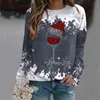 Bluza damska bluza z kapturem na bluzę z winem dla kobiet Wesołych choinek grafika grafika pullover crewneck swobodne luźne topy sudaderas