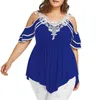 Toppar 5xl plus size tops kvinnor spets lapptäcke t shirt sommar sexig off axel casual oregelbundna ruffles t skjortor lösa damer vik tee