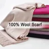 Foulards Femmes Pure Laine Écharpe Hiver Cachemire Echarpe Wraps Pour Dames Solide Foulard Femme Avec Gland Chaud Mérinos