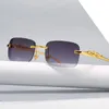 Sunglasses 2023 Rimless Rectangle Vintage Metal Leopard Head Fashion Frameless Tinted Glasses Shades For Women Men