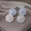 Ohrstecker Korea Design Modeschmuck 14 Karat vergoldet Luxus Rosa Zirkon Blumen Elegante Frauen Hochzeit Zubehör