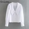 Kadınlar bluz gömlekleri snican temel beyaz peter pan yaka kadın bluz uzun kollu ofis bayanlar üniforma gömlek za sonbahar bahar camisa mujer chic 230425