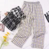 Women's Pants  Capris Autumn And Winter Thick Warm Checkered Plaid Straight-leg Student Trousers Women Casual High-waist Wide-leg Pan O8Y2