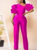 Jumpsuits voor dames rompers elegante jumpsuit voor dames glanzende puff mouwen wide been zomer fuchsia geschikt voor feesten en avondberoemdheden 230425