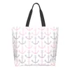 Sacs à provisions rose violet ancres nautiques style scandinave sac fourre-tout en toile pour femmes week-end cuisine épicerie en vrac grand décontracté