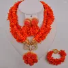 Necklace Earrings Set Orange Nigerian Coral Beads African Jewelry Bridal Costume