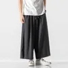 Men's Pants Loose Chinese Style Plus Size Wide 2023 Cotton Linen Casual Cropped Trousers Summer Thin Harajuku Hakama Men Clothing