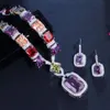 Beaded Necklaces CWWZircons Multi Color Purple Cubic Zirconia Big Square Drop Luxury Wedding Bridal Necklace Earrings Costume Jewelry Set T569 231124