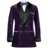 Herrdräkter Trendiga Lapel Reting Jacket Black/Green/Navy Blue/Purple/Gold Print/Gold Print Tuxedo Blazer Designer Stylish Man Top Velvet Bla