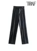 Women's Pants Capris TRAF Women Fashion Faux Leather Straight Pants Vintage High Waist Zipper Fly Female Trousers Mujer 230425