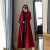 Misto lana da donna MEXZT Cintura Cappotto lungo Cappotto vintage in lana con lacci Cappotto coreano con fasciatura spessa Cappotto invernale elegante rosso chic 231124