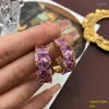 Stud Earrings Vintage Pink Purple Zircon French Style Western Medieval Jewelry C Shape Accessories