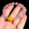 Strand Trendy Sweet Romantic Pink Crystal Beaded Bracelet For Women Lotus Yellow Chalcedony Hand String Ethnic Style Jewelry Girl Gifts