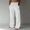 Erkekler Pantolon Erkekler Yaz Günlük Gevşek Giyim Katı Tam Uzunluk Yumuşak Keten Orta Bel Cep Çekme Street Giyim