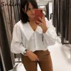 Kadınlar bluz gömlekleri snican temel beyaz peter pan yaka kadın bluz uzun kollu ofis bayanlar üniforma gömlek za sonbahar bahar camisa mujer chic 230425