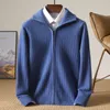 Men's Sweaters Thickened Zipper Cardigan 100 Wool Knit High Neck Wide Stripped Top Autumn and Winter Warm Coat Fashion Merino 231124