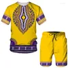 Herrspårar färgglada afrikanska dashiki t-shirt/shorts/kostym män casual 3d tryck etnisk kortärmad folk-mod-sommar 2-stycke uppsättning