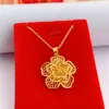 Women Pendant Chain with Flower Design Fashion Filigree Jewelry 18k Yellow Gold Filled Wedding Party Classic Accessories