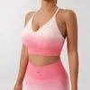 Yoga Outfit Gradiente Cor Sem Costura Calças Esporte Conjunto Mulheres Crop Top Bra Sportsuit Wear Workout Fitness Gym Roupas