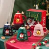 Muggar Söt julgran Santa Claus Ceramic Mugg med lock och sked kaffemjölk Tea Juice Cup Birthday Present till vän Drinkware 231124