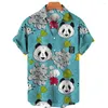 Mäns avslappnade skjortor 2023 camisas de hombre söt panda kreativ hawaiisk skjorta 3d digital tryckt strandtrend kort ärm mäns topp