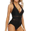 Menas de banho feminina Halter Deep-V One Piece Mulheres Monokini Bodysuit Cut-Out Backless Strappy Party Party Beach Bathing Suit Plus Tamanho XXL