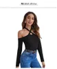 Women's T Shirts Sexy One-line Neck Off-shoulder Hand Leggings Women Slim Long-sleeved Inside With Spring And Summer Tight Knit