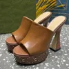 Designer tofflor Fashion Hentian High Waterproof Platform Sandaler Cowhide Womens Shoes Top Quality Silvery Sandal 12cm High Heeled Novty Slipper 35-42 med Box