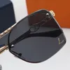 Designer-Brille für Damen Luxus-Sonnenbrille für Herren Rahmenlose Linse Wellenschnitt Marke gedruckter Text Retro Polarized Fashion Goggle 5 Color Optional Mit Etui