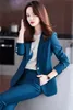 Costumes pour femmes Blazers printemps deux pièces ensemble pantalon costume bleu élégant Blazer pantalon veste vêtements affaires manteau 2 pièces ensembles femme pantalon costumes 230426