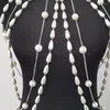 Chains RJS29 Silver White Plastic Pearls Neck Bra Body Jewelry Unique Top Costume 2 Colors